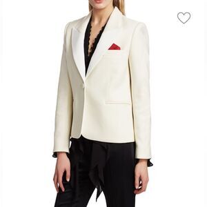KHAITE NWT Brita Stretch Blazer Jacket Virgin Ivory Wool Blend Single-Breasted12